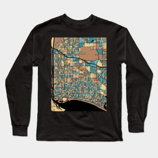 Long Beach Map Pattern in Mid Century Pastel Long Sleeve T-Shirt